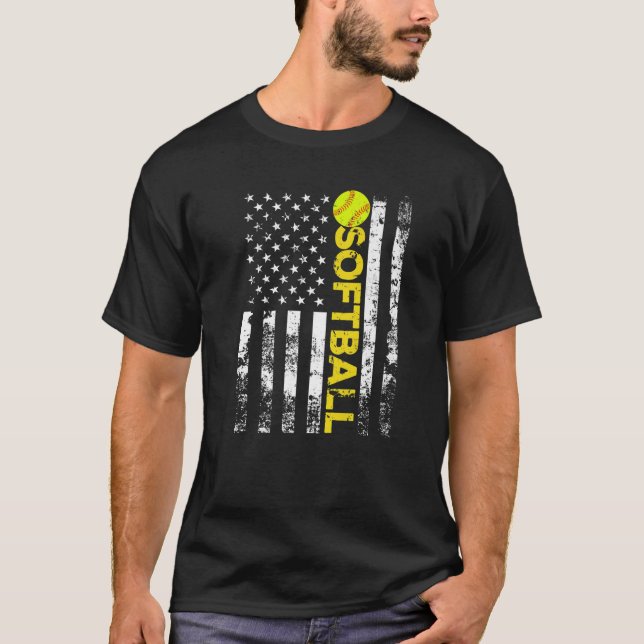 American Flag Softball Team Gift T-Shirt (Front)