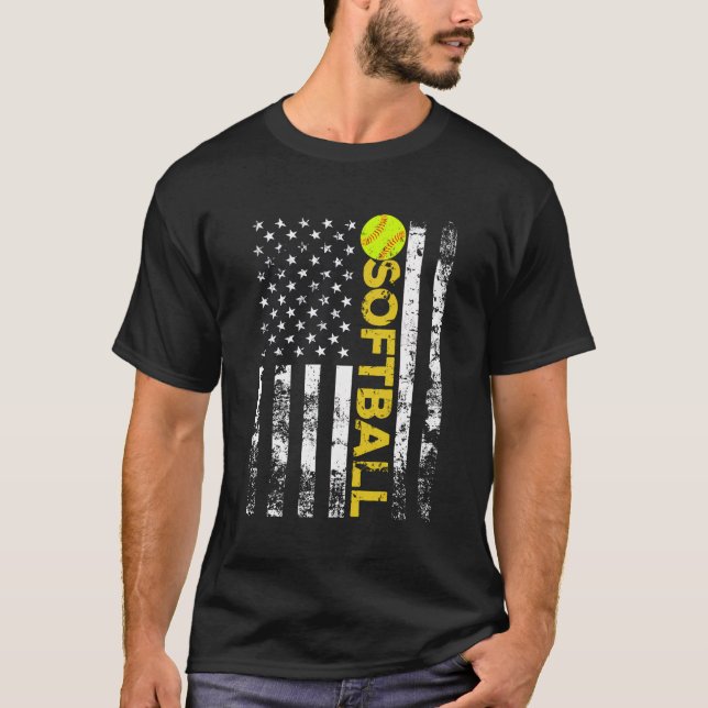 American Flag Softball Team Gift T-Shirt (Front)