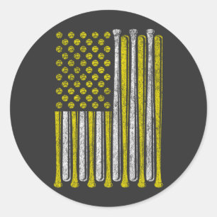 American Flag Softball Team Vintage Funny Classic  Round Sticker