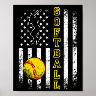 American Flag Softball Team Vintage Funny Poster
