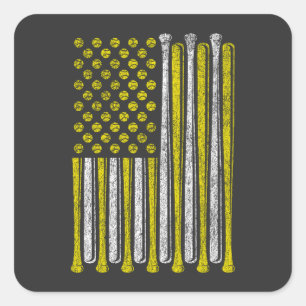 American Flag Softball Team Vintage Funny Square S Sticker