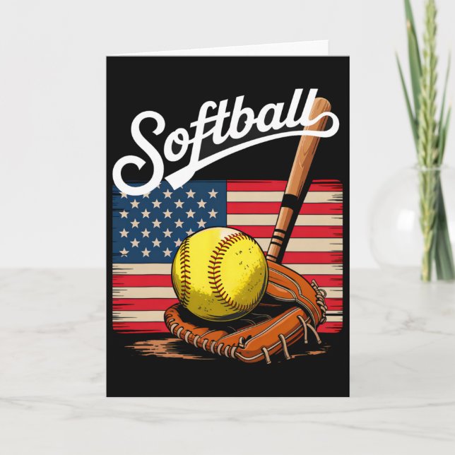 American Flag Softll 4th Of July Softll Lover Men  Card (Front)
