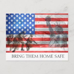 American Flag, Soldiers and Liberty Postcard