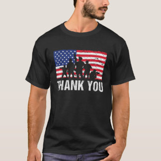 American Flag Soldiers USA Thank You Veterans Prou T-Shirt
