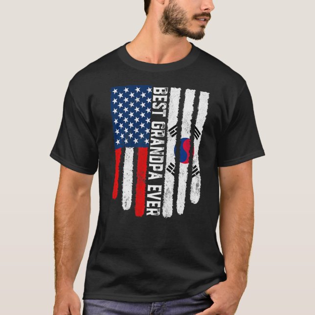 American Flag South Korea Flag Best Grandpa Ever F T-Shirt (Front)