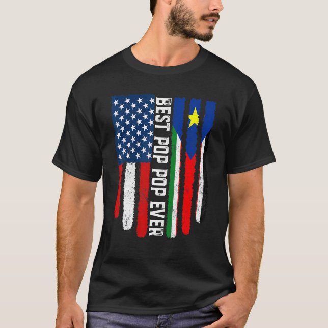 American Flag South Sudan Flag Best Pop Pop Ever F T-Shirt (Front)