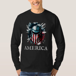 American Flag Spartan Helmet Military Quote Ships  T-Shirt