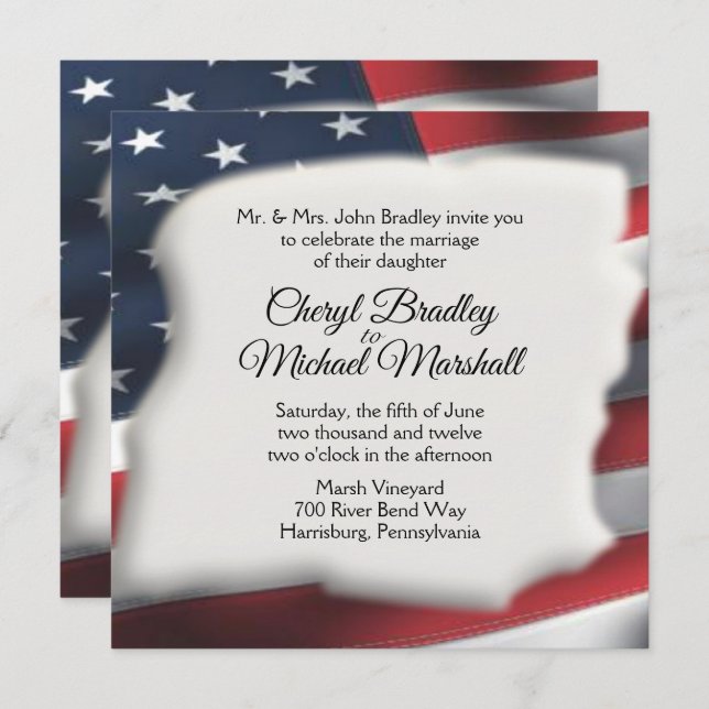 American Flag Splash Wedding Invitations (Front/Back)