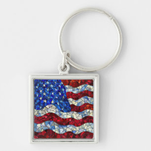 American Flag Stained Glass Keychain