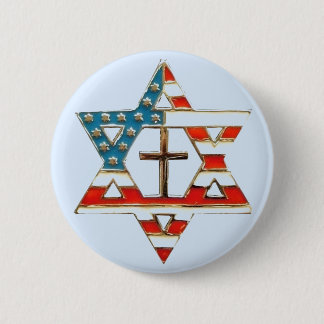 American Flag Star of David With Cross 6 Cm Round Badge