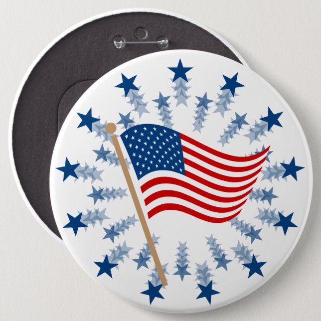 American Flag Starburst Fireworks 4th of July 6 Cm Round Badge (Front & Back)