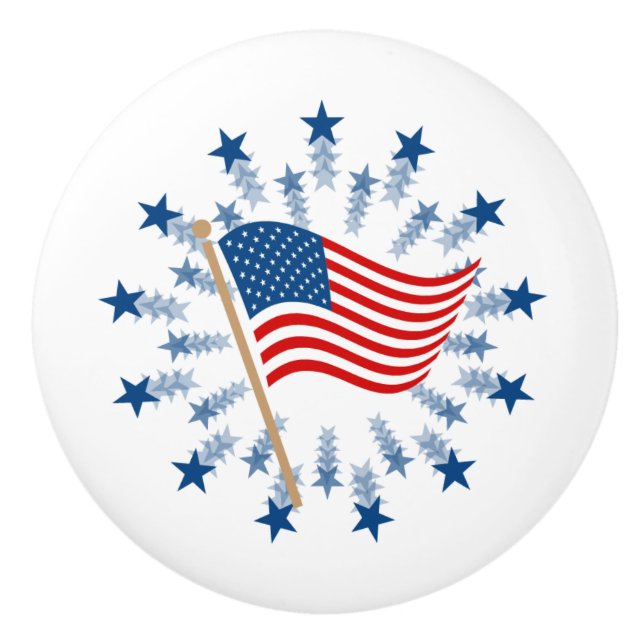 American Flag Starburst Fireworks 4th of July Ceramic Knob (Front)