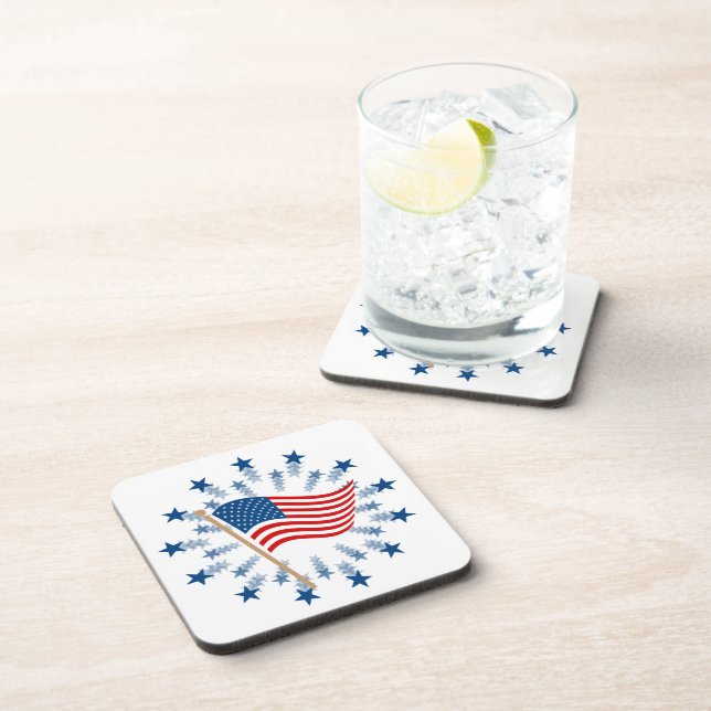 American Flag Starburst Fireworks 4th of July Coaster (Right Side)