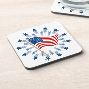 American Flag Starburst Fireworks 4th of July Coaster