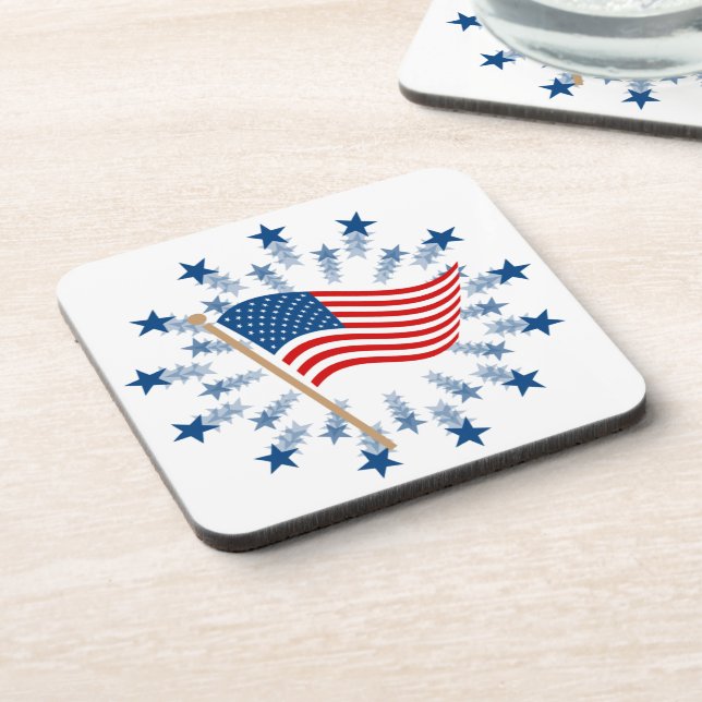 American Flag Starburst Fireworks 4th of July Coaster (Left Side)