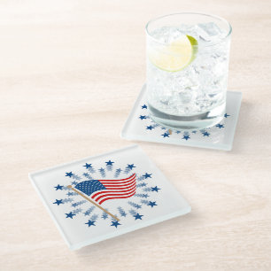American Flag Starburst Fireworks 4th of July Glass Coaster