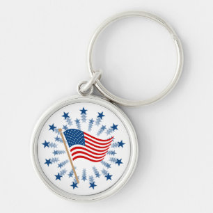 American Flag Starburst Fireworks 4th of July Key Ring