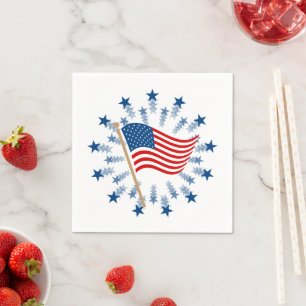 American Flag Starburst Fireworks 4th of July Napkin