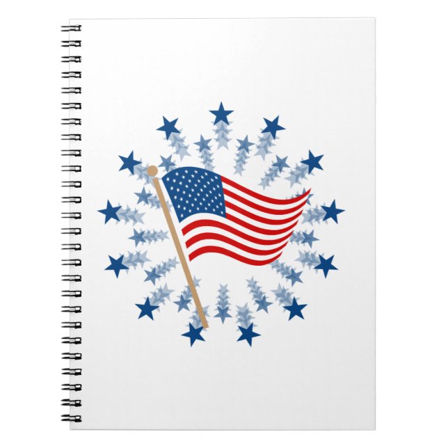 American Flag Starburst Fireworks 4th of July Notebook (Front)