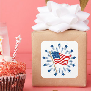 American Flag Starburst Fireworks 4th of July Square Sticker