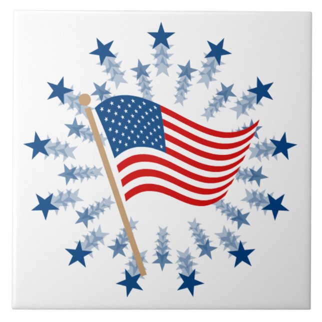 American Flag Starburst Fireworks 4th of July Tile (Front)