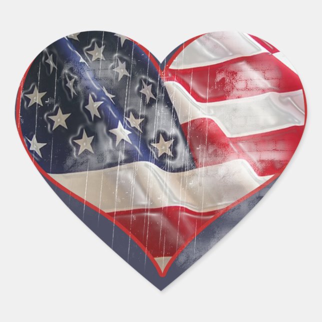American Flag, Stars and Stripes Heart Sticker (Front)