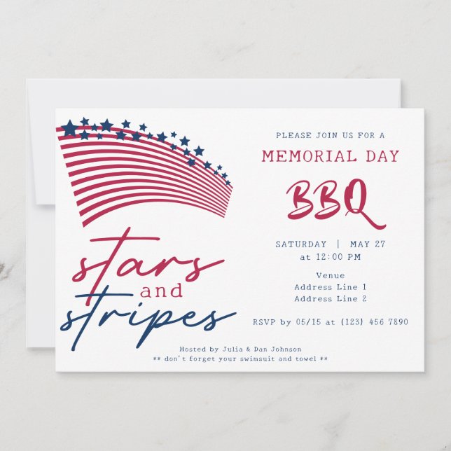 American Flag Stars and Stripes Memorial Day BBQ Invitation (Front)