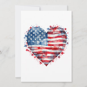 American Flag Stars Stripes Heart Patriotic USA Invitation