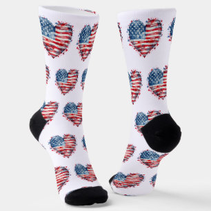 American Flag Stars Stripes Heart Patriotic USA Socks