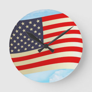 American Flag Stars Stripes Honour Freedom Troops Round Clock