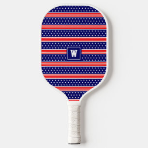 American Flag Stars & Stripes Monogrammed Initials Pickleball Paddle