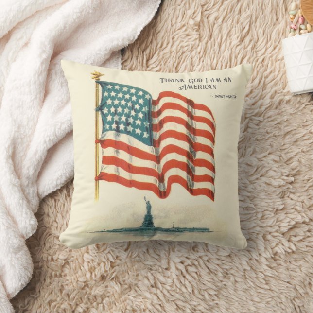 American Flag Statue of Liberty Blank Card Cushion (Blanket)