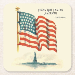American Flag Statue of Liberty Square Paper Coaster