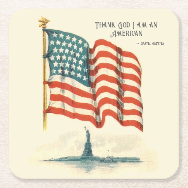 American Flag Statue of Liberty Square Paper Coaster (Front)
