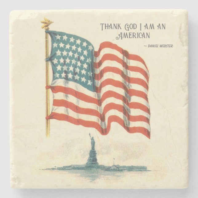 American Flag Statue of Liberty Stone Coaster (Front)