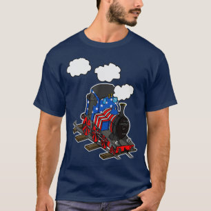 American Flag Steam Train 4th July USA Railroad T-Shirt