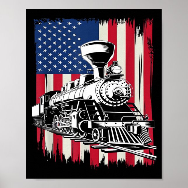 American Flag Steam Train Lover Steam Train Poster (Front)