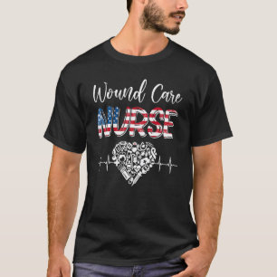 American Flag Stethoscope Wound Care Nurse Scrub 4 T-Shirt