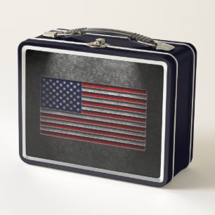 American Flag Stone Texture Metal Lunch Box