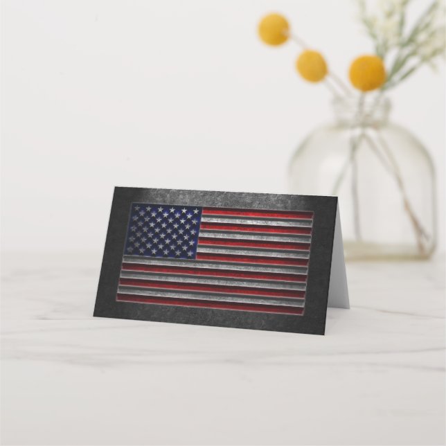 American Flag Stone Texture Place Card (Front)