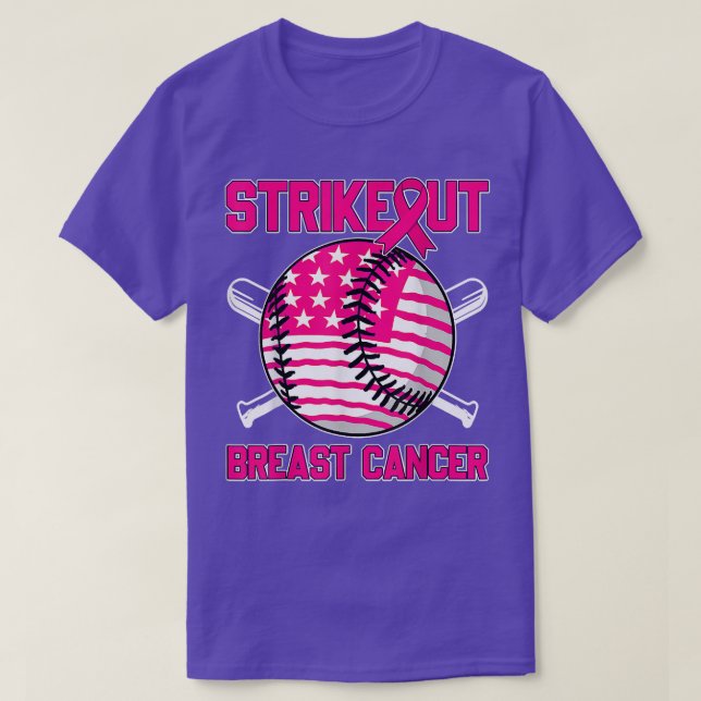 American Flag Strikeout Breast Cancer Baseball  T-Shirt (Design Front)