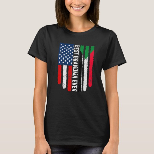 American Flag & Sudan Flag Best Grandma Ever Famil T-Shirt (Front)