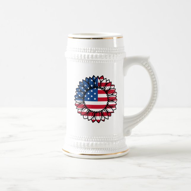American Flag Sunflower-32222 Beer Stein (Right)