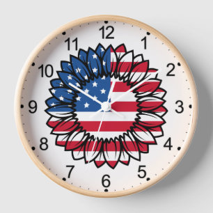 American Flag Sunflower-32222 Clock