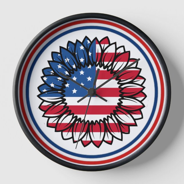 American Flag Sunflower-32222 Clock (Front)