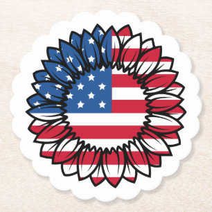 American Flag Sunflower-32222 Paper Coaster