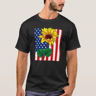 American Flag Sunflower 4th Of July Cute Patriotic T-Shirt