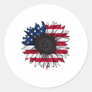 American Flag Sunflower 4th Of July Independence U Classic Round Sticker