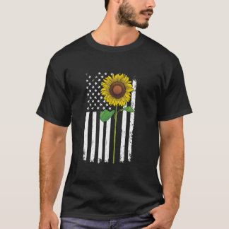 American Flag Sunflower 4th Of July Merica America T-Shirt