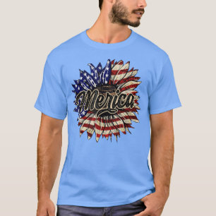 American Flag Sunflower Happy Independence Day 4th T-Shirt